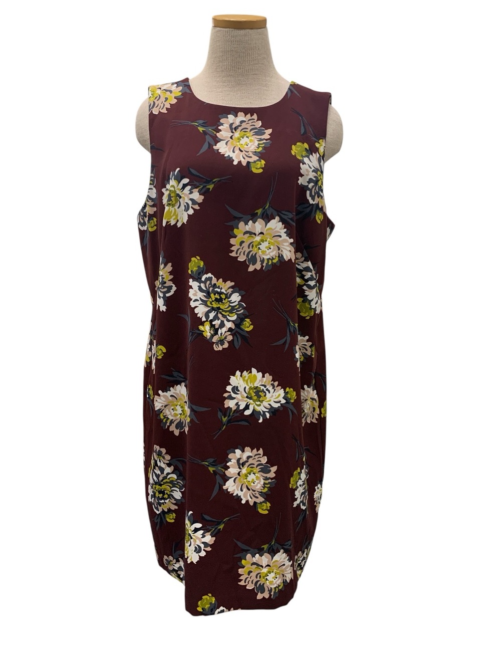 Ann Taylor Burgundy Floral Sleeveless Shift Dress Size Xl